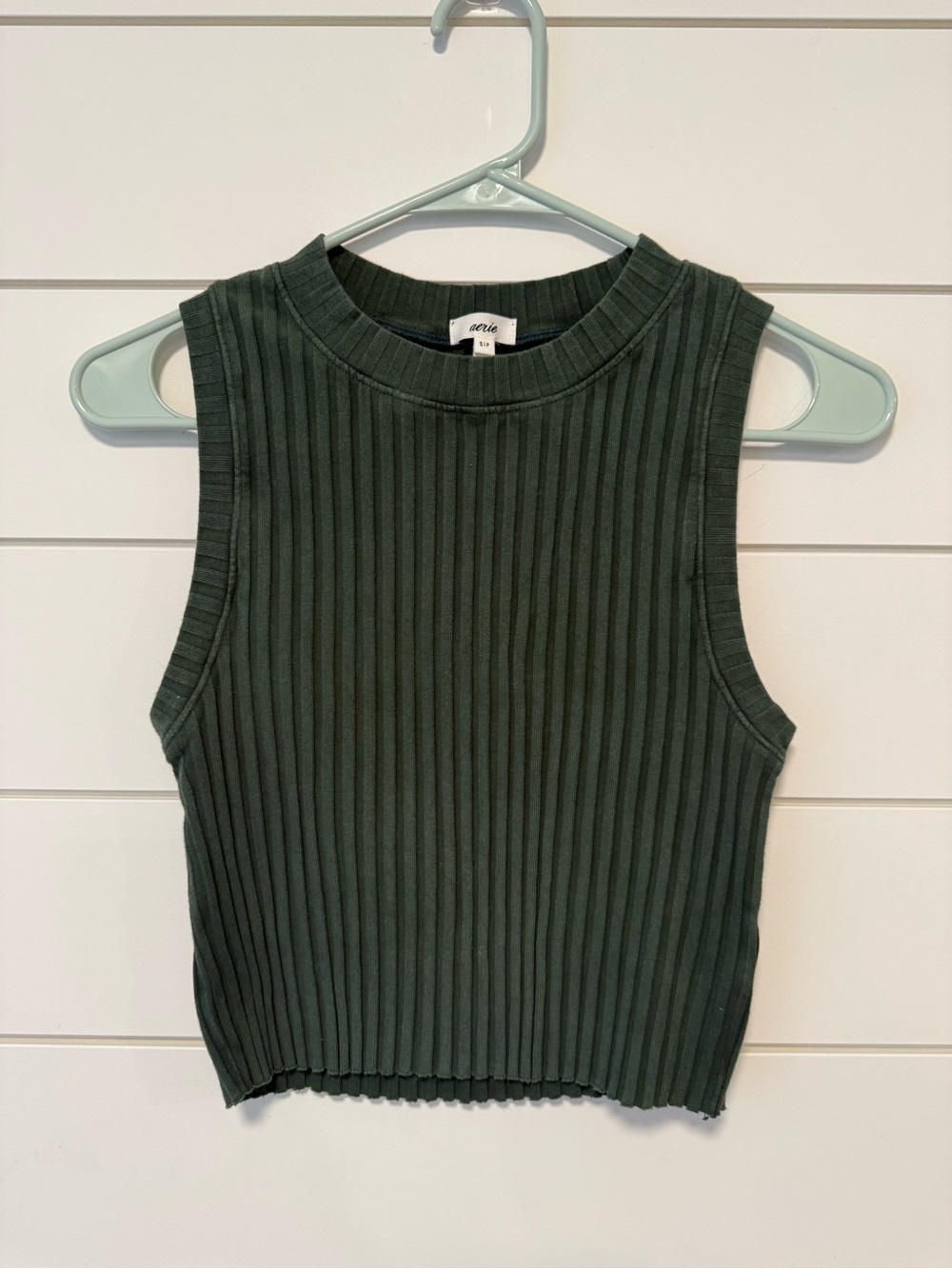 aerie Ribbed Crop Tank Top in Forest Green